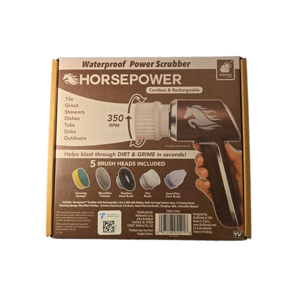 Waterproof Power Scrubber w/ 5 Brush Heads, New Cordless And Rechargable